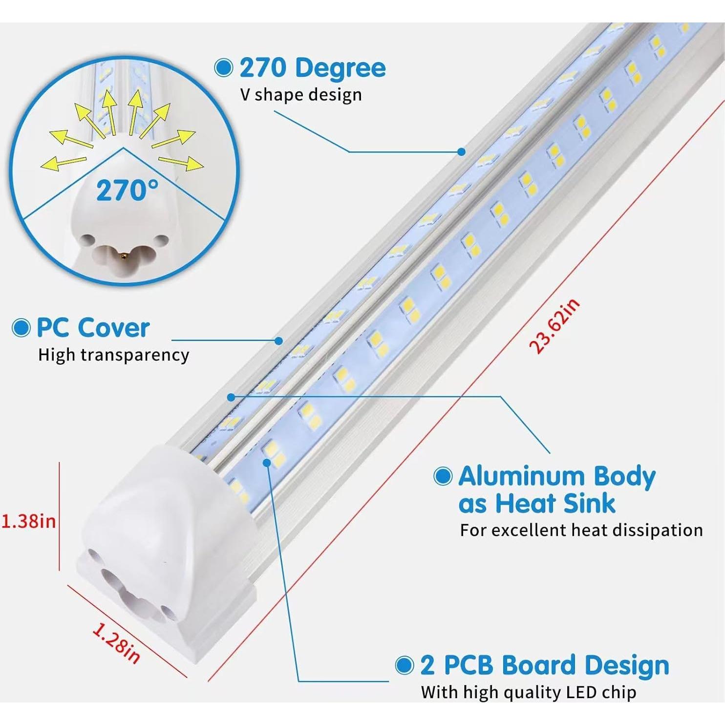 Luz de Taller LED 2FT AQIQUUT 25W 6500K 3200LM 2-Pack