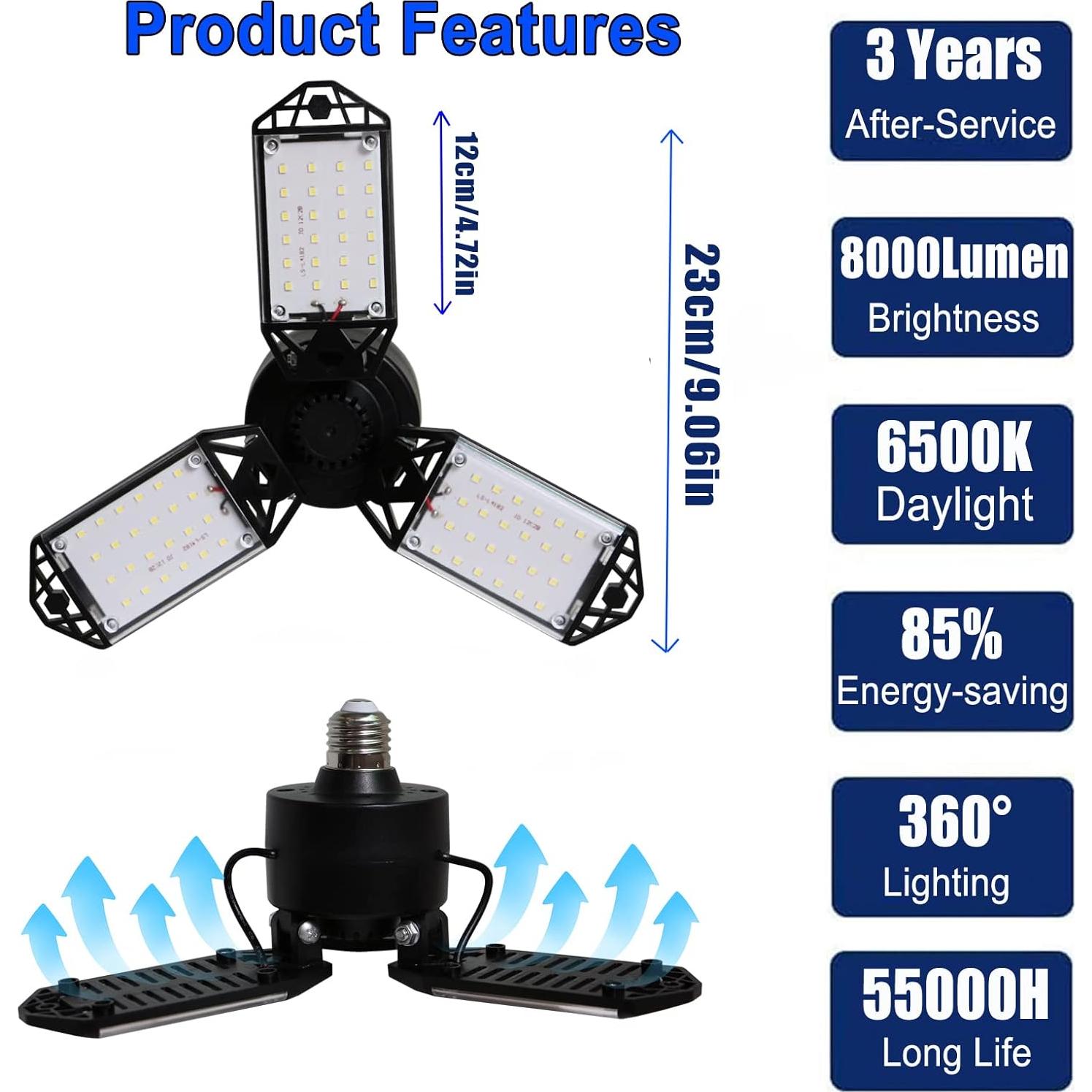 Luz de Garaje LED 80W MeiqiLS 8000 Lúmenes 6500K Ajustable