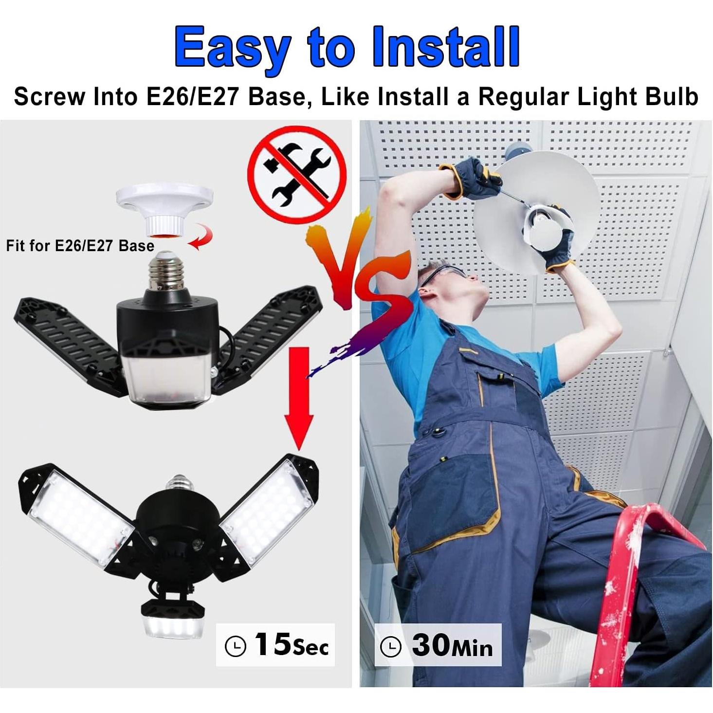 Luz de Garaje LED 80W MeiqiLS 8000 Lúmenes 6500K Ajustable