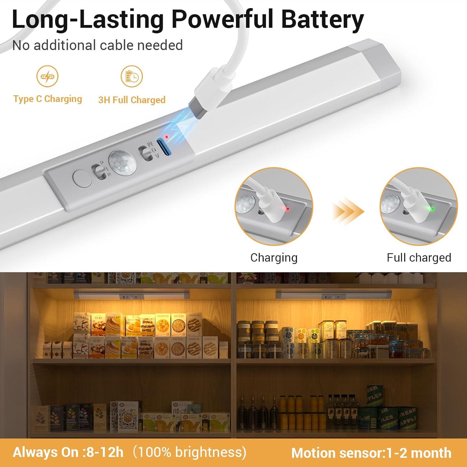Luces de Armario WOBANE LED Recargables con Sensor de Movimiento 30cm