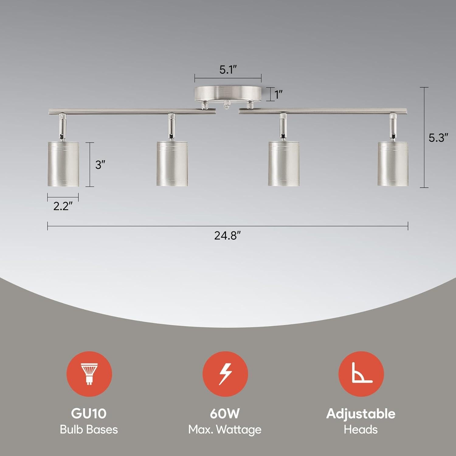 Foco de Techo LED 4 Luces VONLUCE Niquel Ajustable 3 Colores