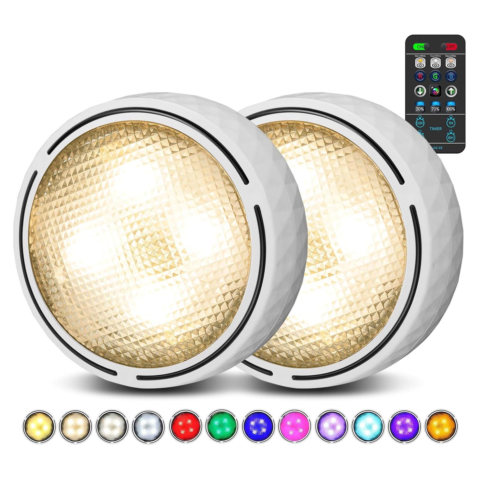 Luces LED Puck Inalámbricas con Control Remoto - 2 Paquetes Blancos
