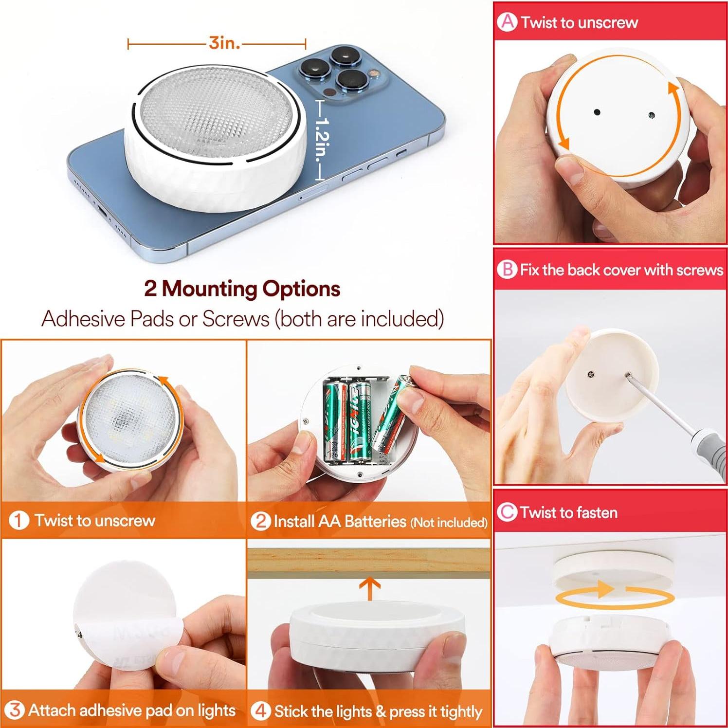 Luces LED Puck Inalámbricas con Control Remoto - 2 Paquetes Blancos