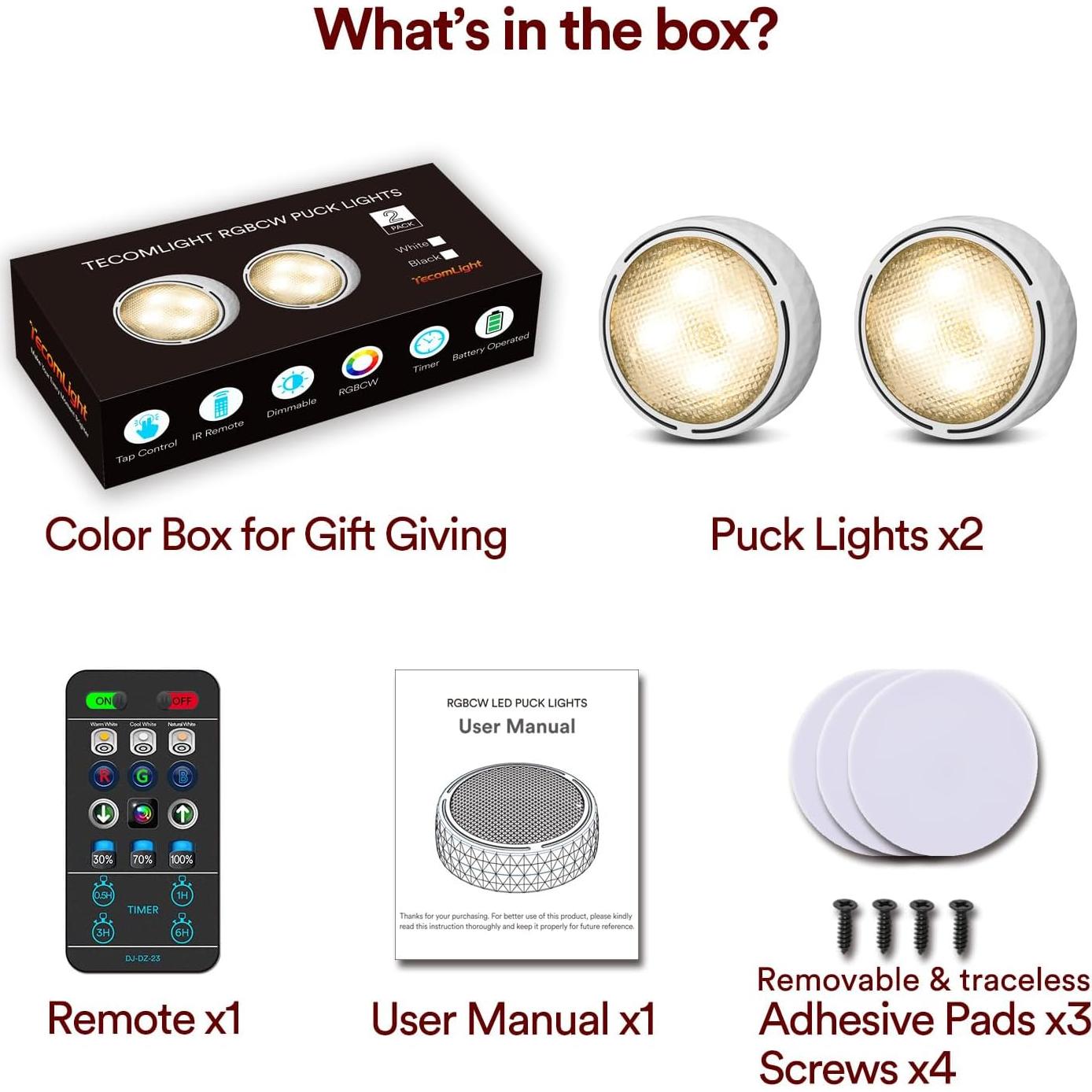 Luces LED Puck Inalámbricas con Control Remoto - 2 Paquetes Blancos