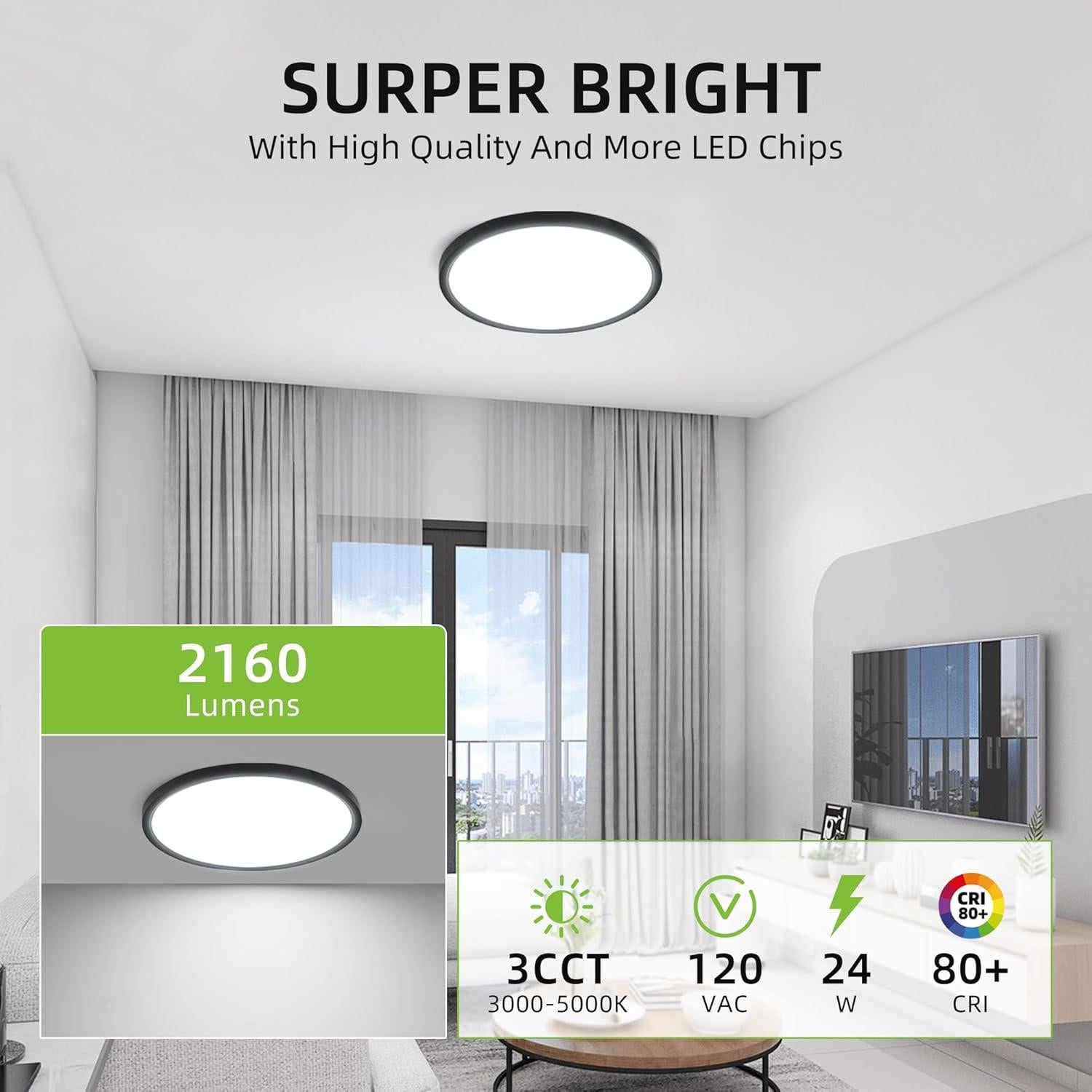 Luz de Techo LED Hykolity 30.48 cm 24W CCT Seleccionable Negro