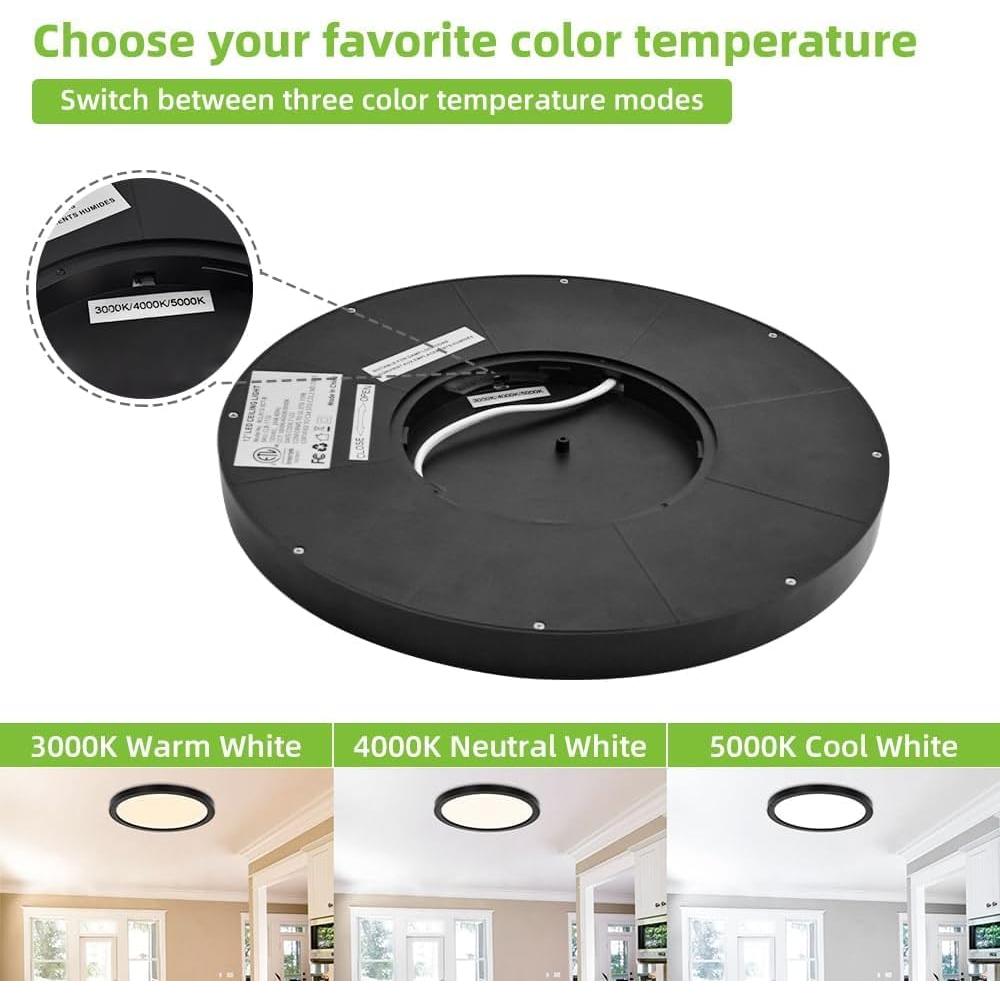 Luz de Techo LED Hykolity 30.48 cm 24W CCT Seleccionable Negro