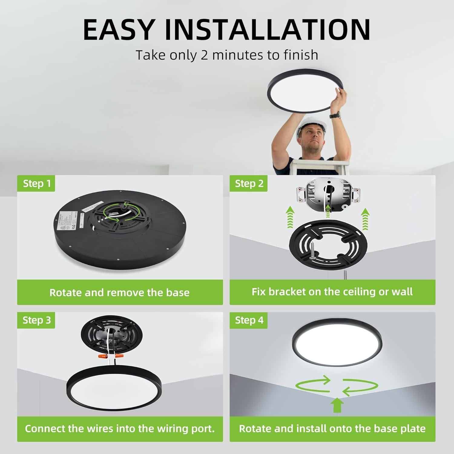 Luz de Techo LED Hykolity 30.48 cm 24W CCT Seleccionable Negro