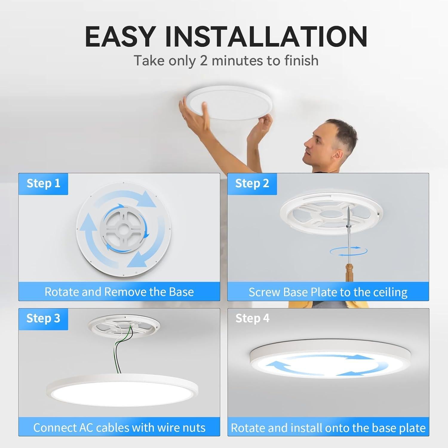 Luz de Techo LED Empotrada WKONCLDY 30 cm 3200lm 5000K 6P