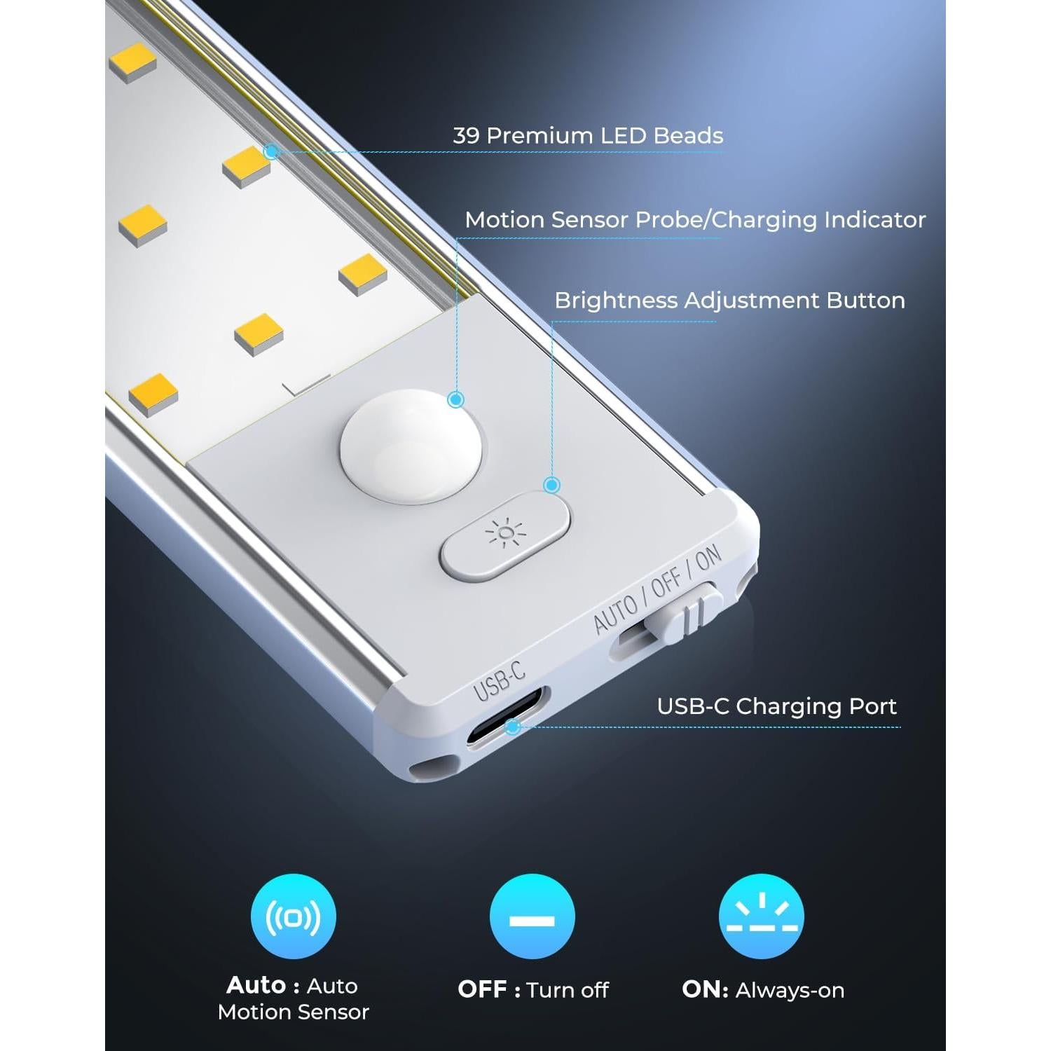 Iluminación Bajo Gabinete OTWKAY 10.5" con Sensor Movimiento - Paquete de 2