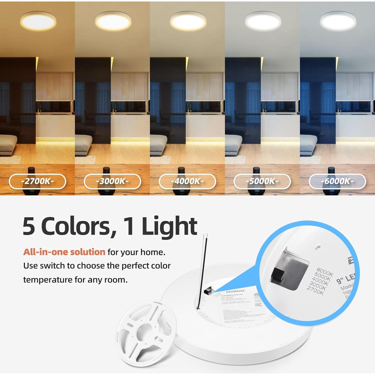 Luz de Techo LED Empotrada ECOELER 24W 1800Lm 9" Regulable