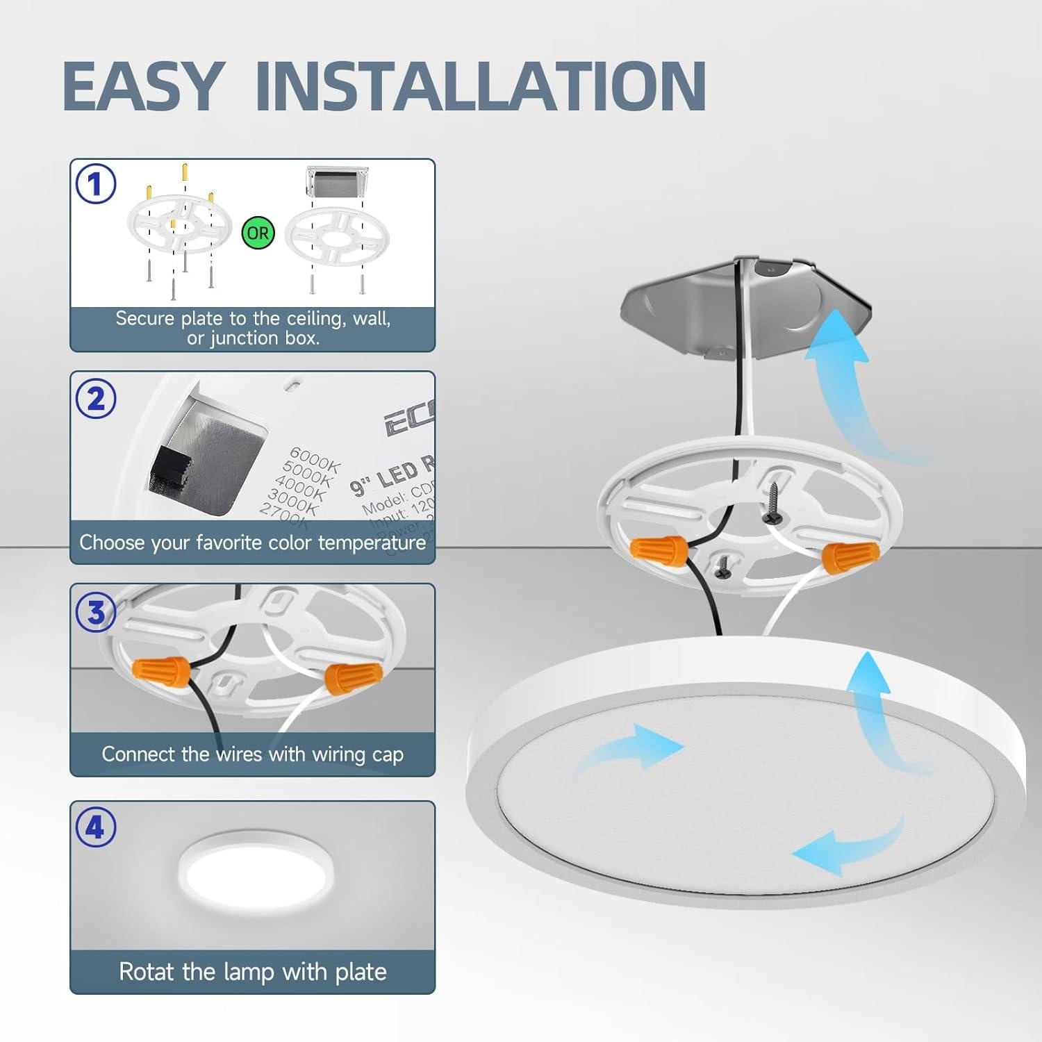 Luz de Techo LED Empotrada ECOELER 24W 1800Lm 9" Regulable
