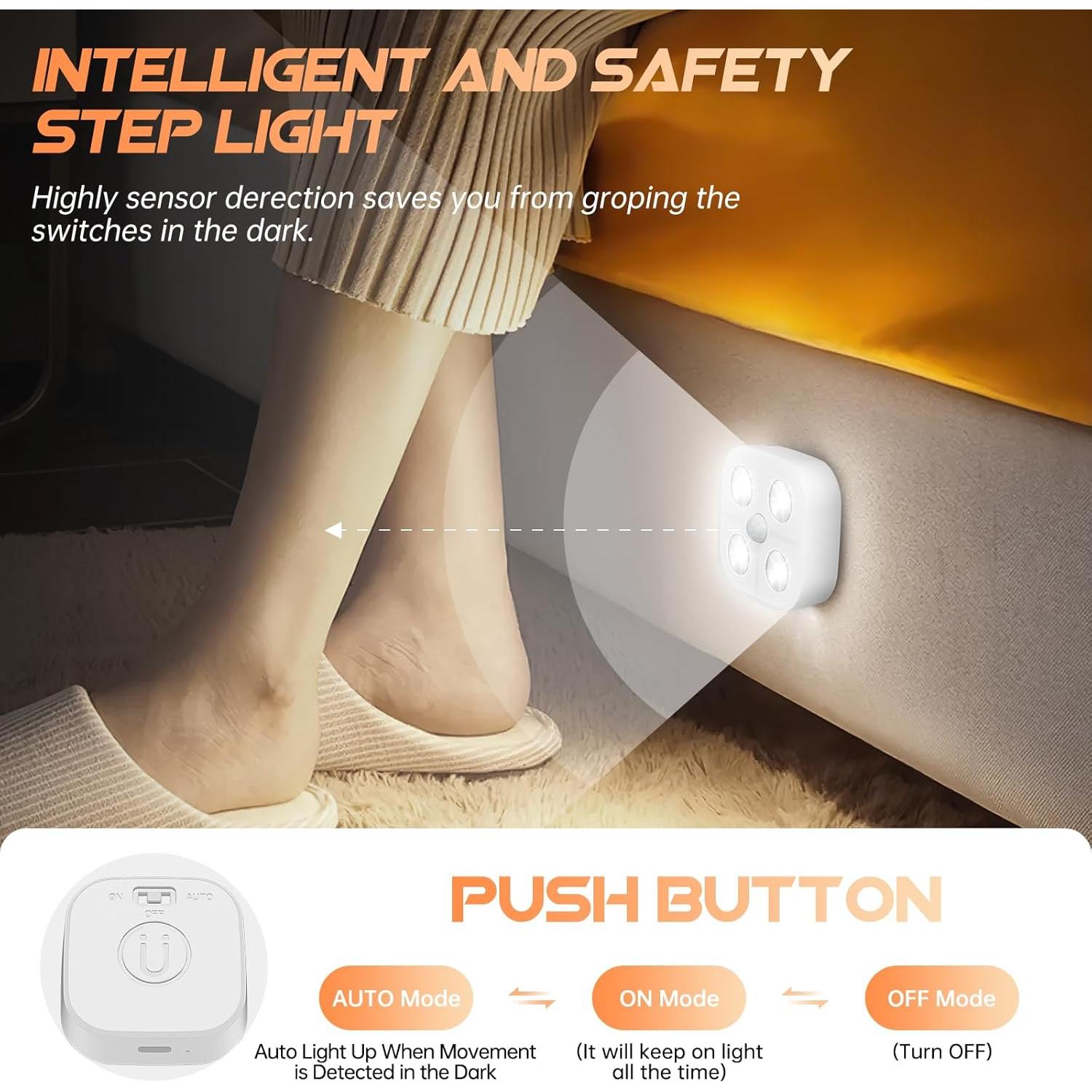 Luz de Paso Inalámbrica Recargable Lightbiz C900-6 RGB 6 Pcs