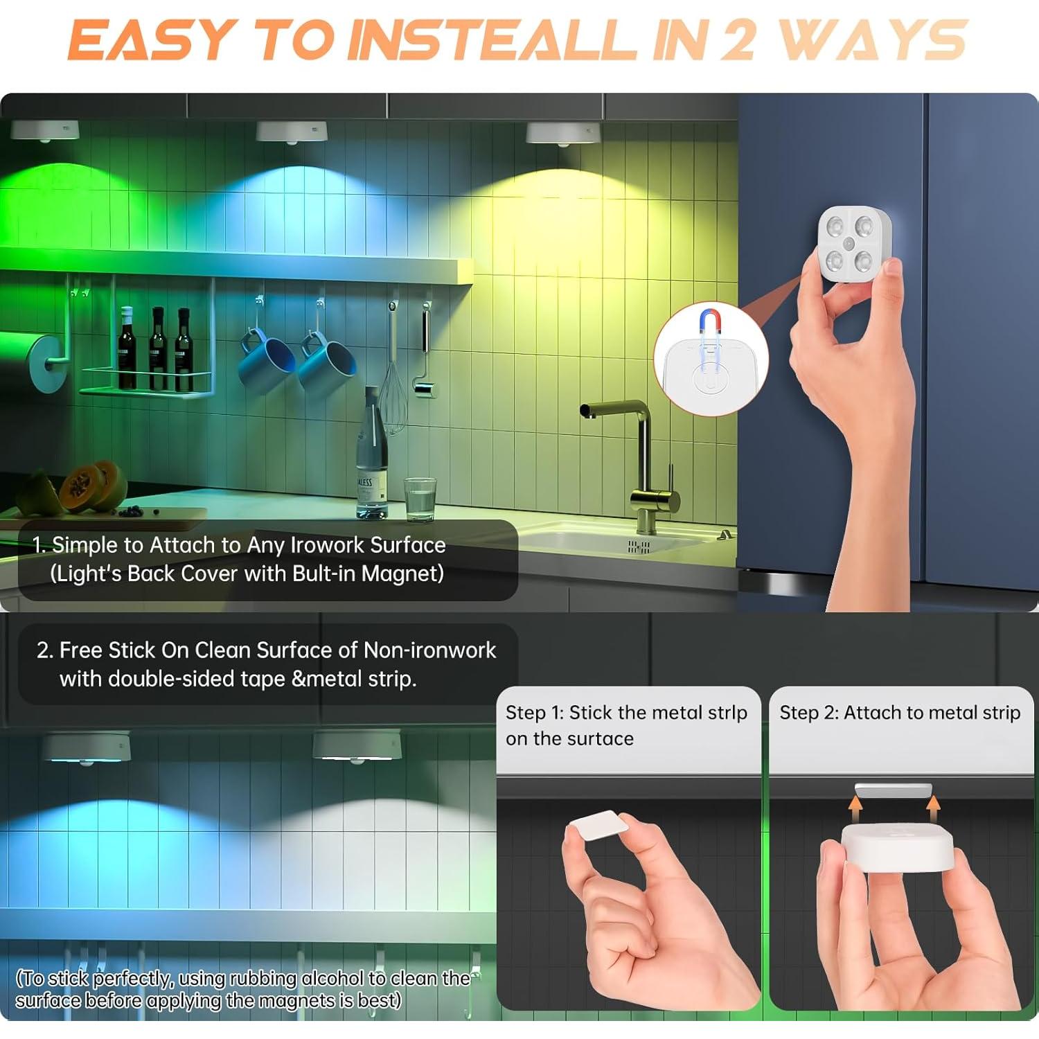 Luz de Paso Inalámbrica Recargable Lightbiz C900-6 RGB 6 Pcs