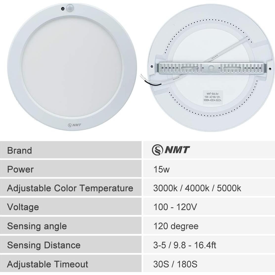 Luz de Techo LED S NMT 15W con Sensor de Movimiento 1500LM