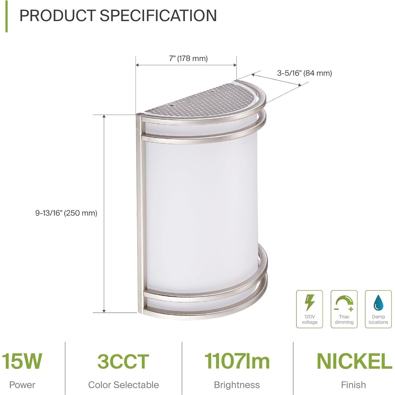 Lámpara de Pared LED ASD 10" Níquel Cepillado 3000K-5000K