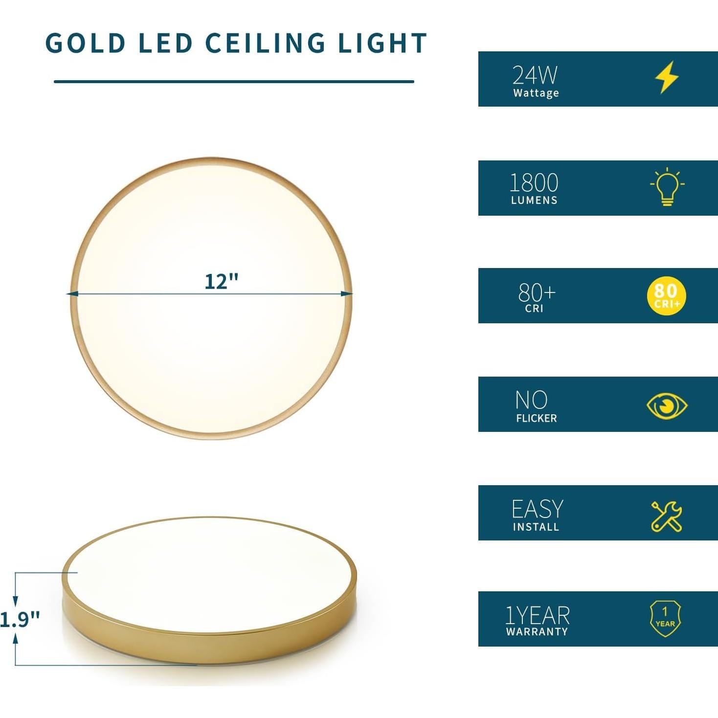 Paquete de 3 Lámparas de Techo LED Regulables 24W Doradas 30cm