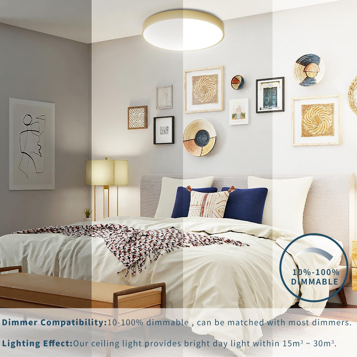 Paquete de 3 Lámparas de Techo LED Regulables 24W Doradas 30cm