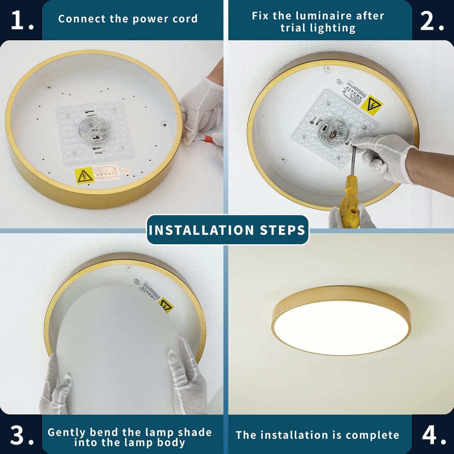 Paquete de 3 Lámparas de Techo LED Regulables 24W Doradas 30cm