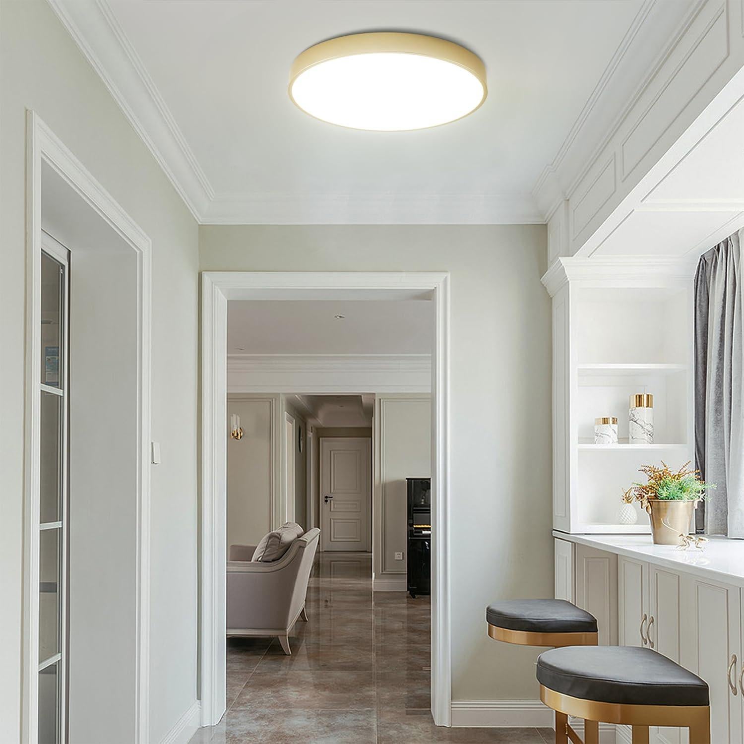 Paquete de 3 Lámparas de Techo LED Regulables 24W Doradas 30cm