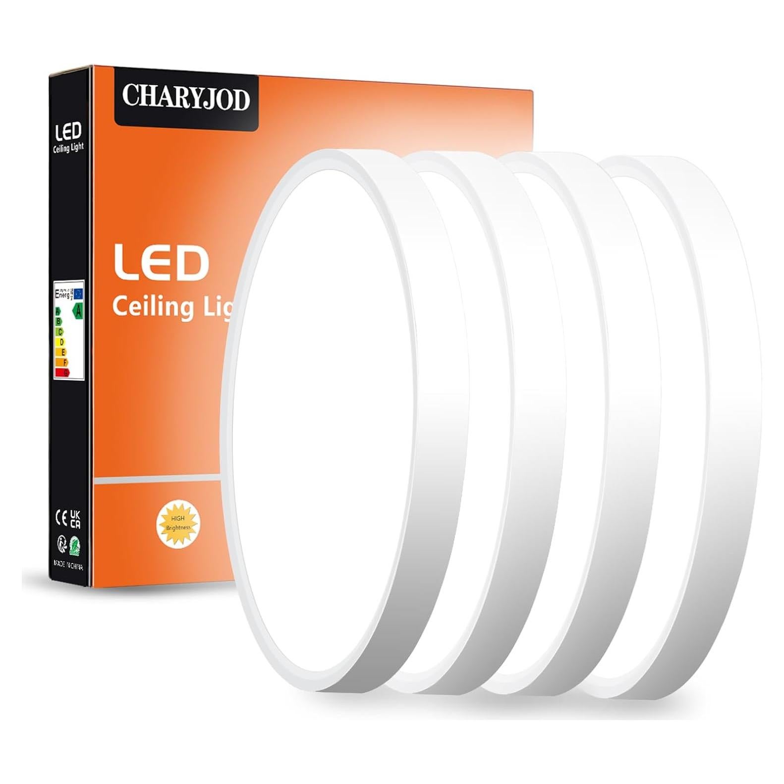 Paquete de 4 Lámparas de Techo LED CHARYJOD 18W 5000K