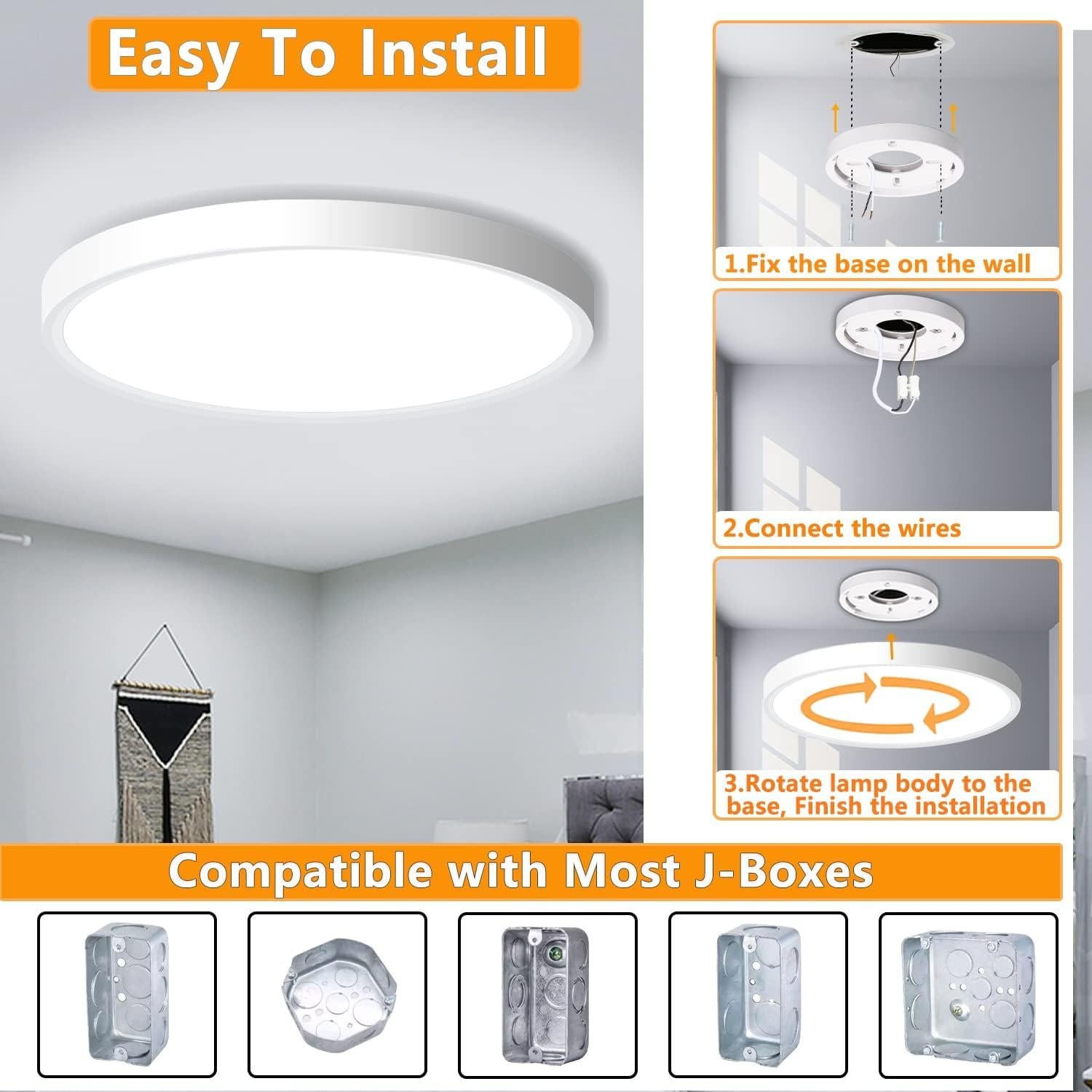 Paquete de 4 Lámparas de Techo LED CHARYJOD 18W 5000K