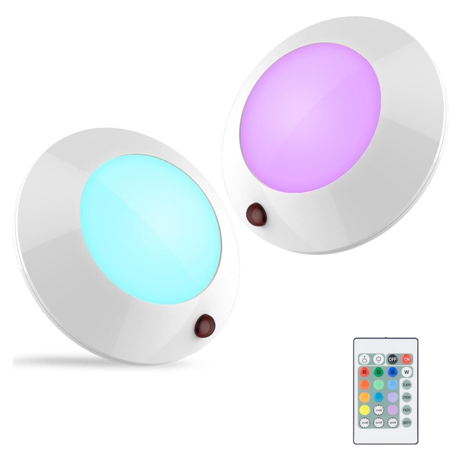 Luz de Techo LED BIGLIGHT a Batería, Control Remoto, 12 Colores, 300 Lúmenes, Paquete de 2