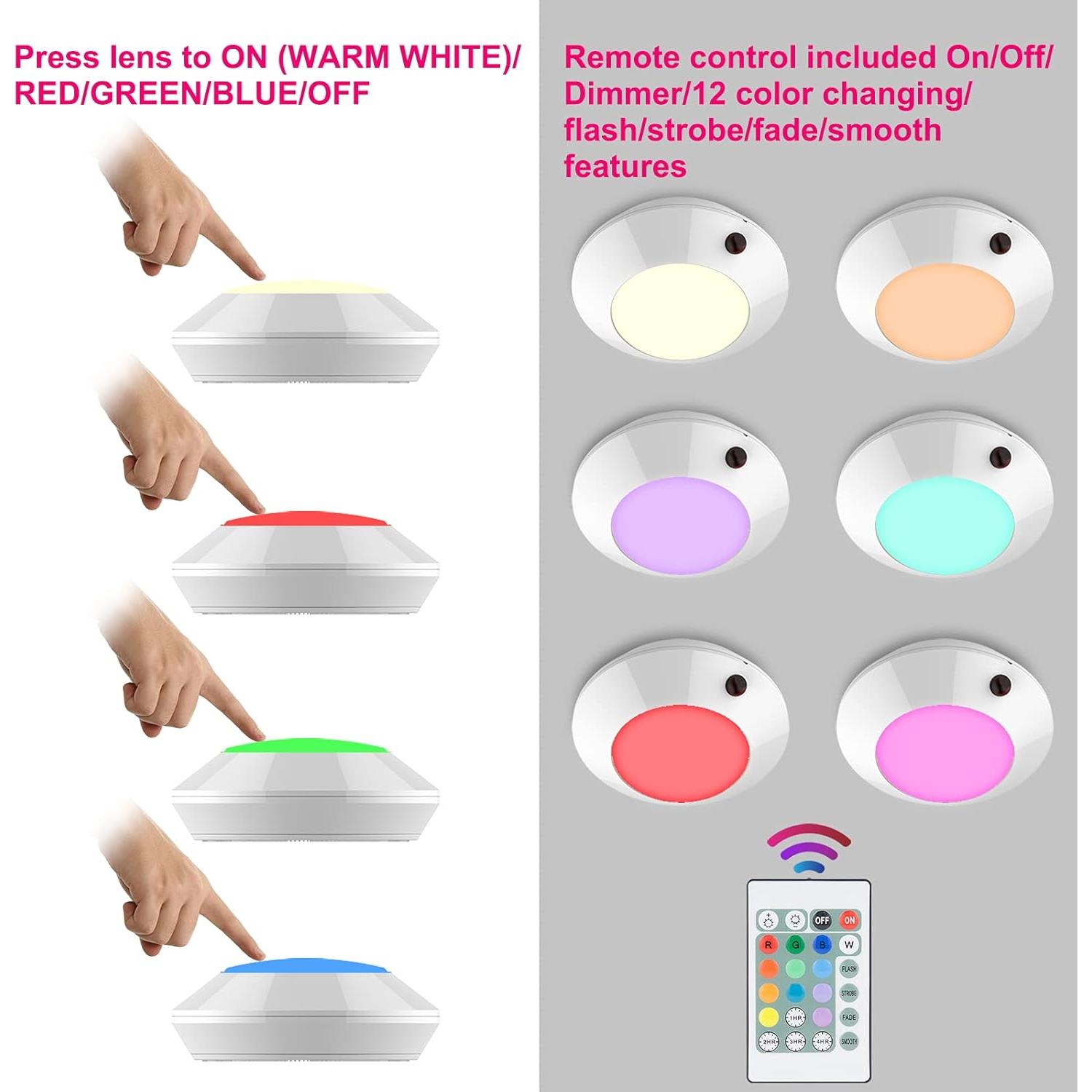 Luz de Techo LED BIGLIGHT a Batería, Control Remoto, 12 Colores, 300 Lúmenes, Paquete de 2