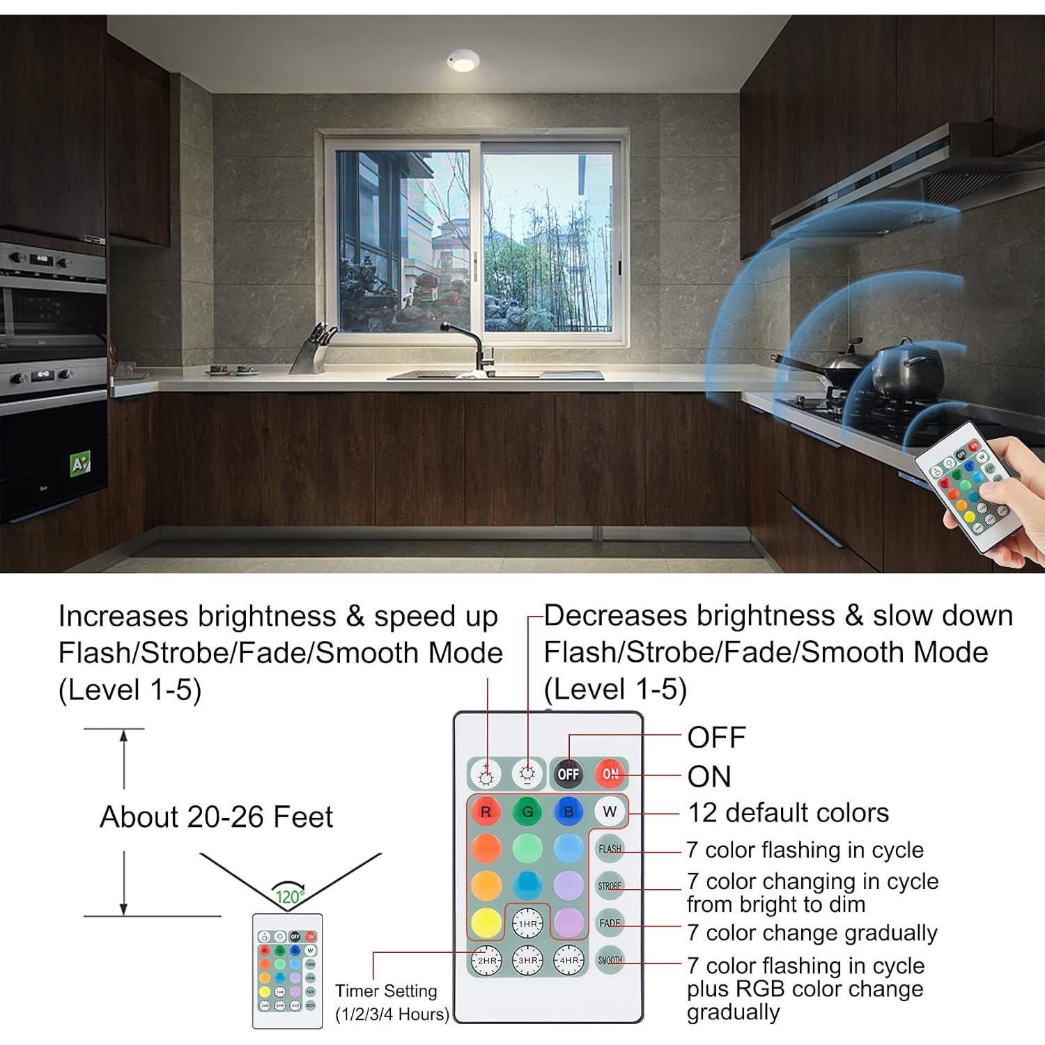 Luz de Techo LED BIGLIGHT a Batería, Control Remoto, 12 Colores, 300 Lúmenes, Paquete de 2