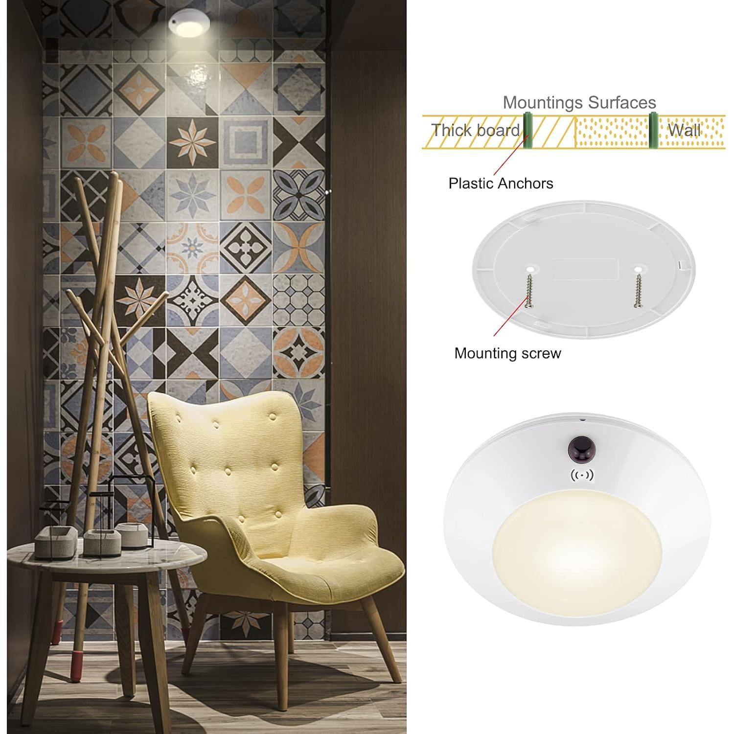 Luz de Techo LED BIGLIGHT a Batería, Control Remoto, 12 Colores, 300 Lúmenes, Paquete de 2