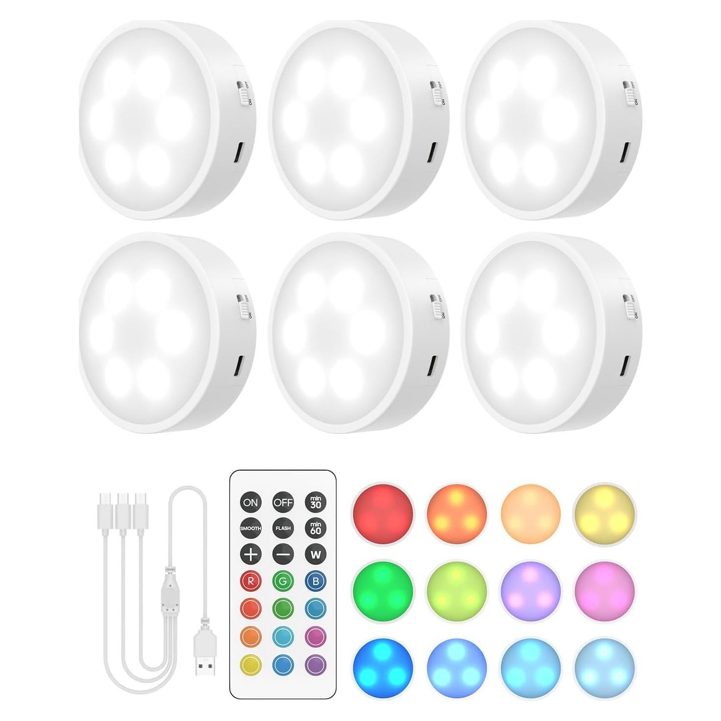 Luces Puck LED GOODEA.fun 6 Piezas RGB Control Remoto