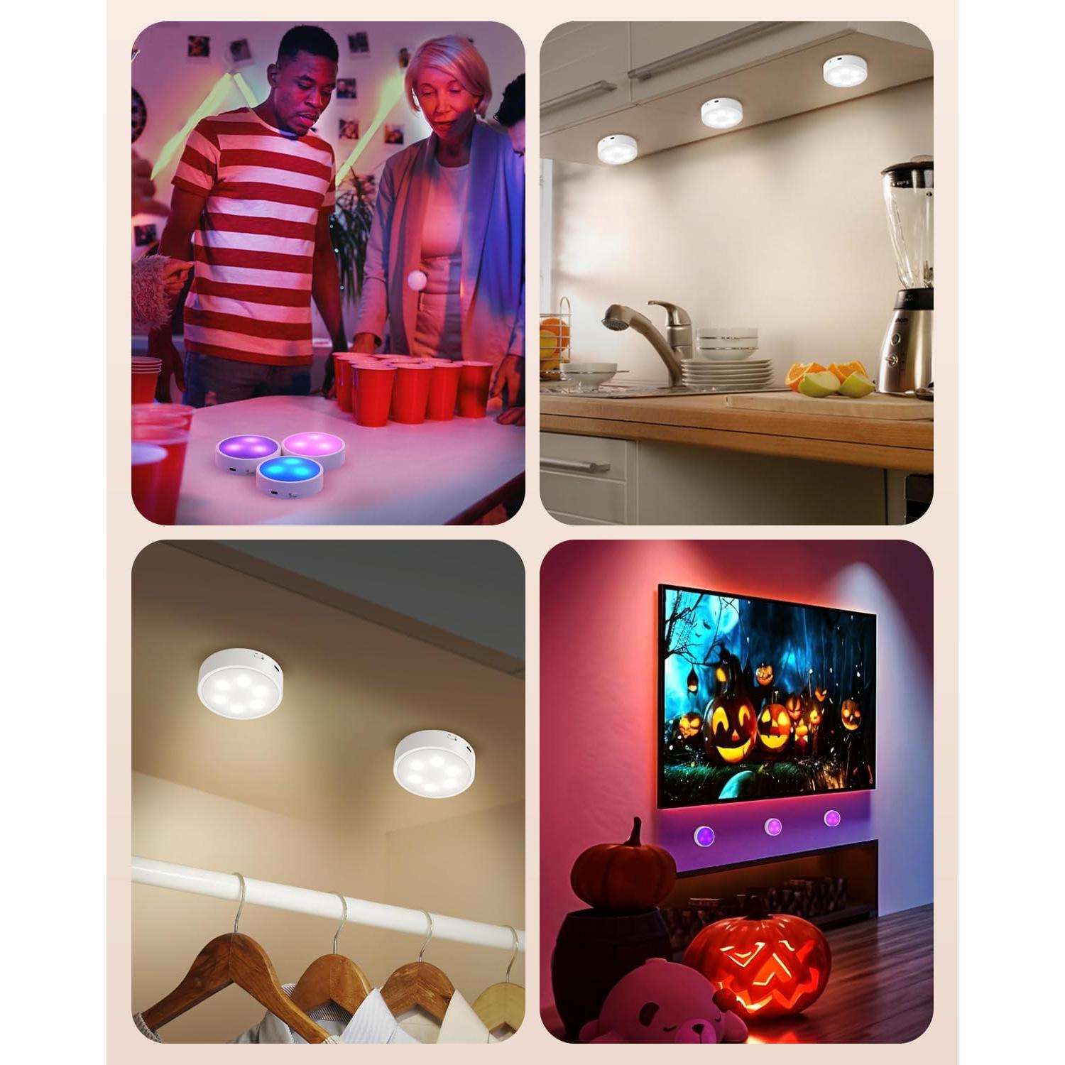 Luces Puck LED GOODEA.fun 6 Piezas RGB Control Remoto