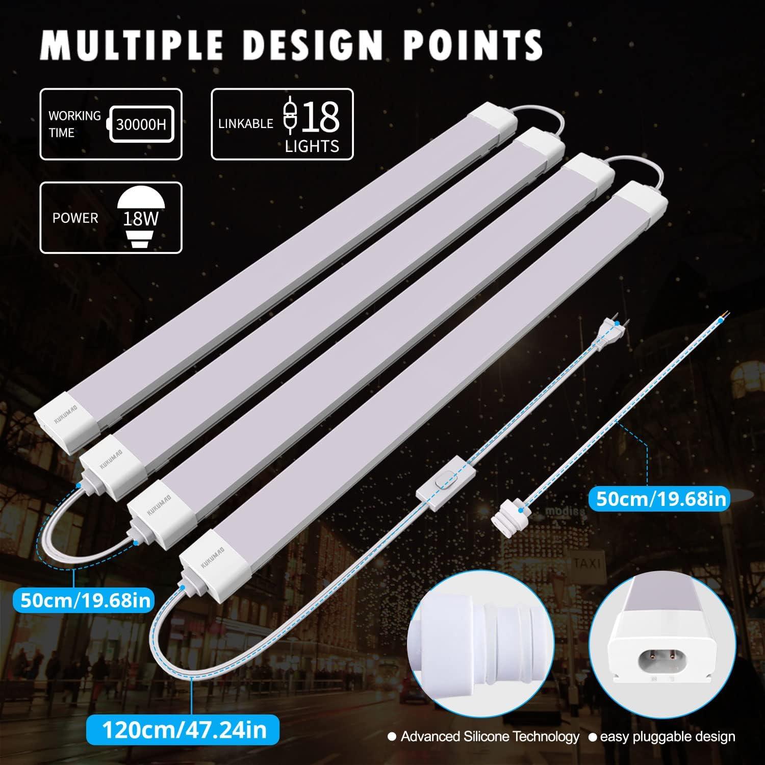 Lámpara de tubo LED KUKUMAO 18W 5000K 2 pies Enchufable