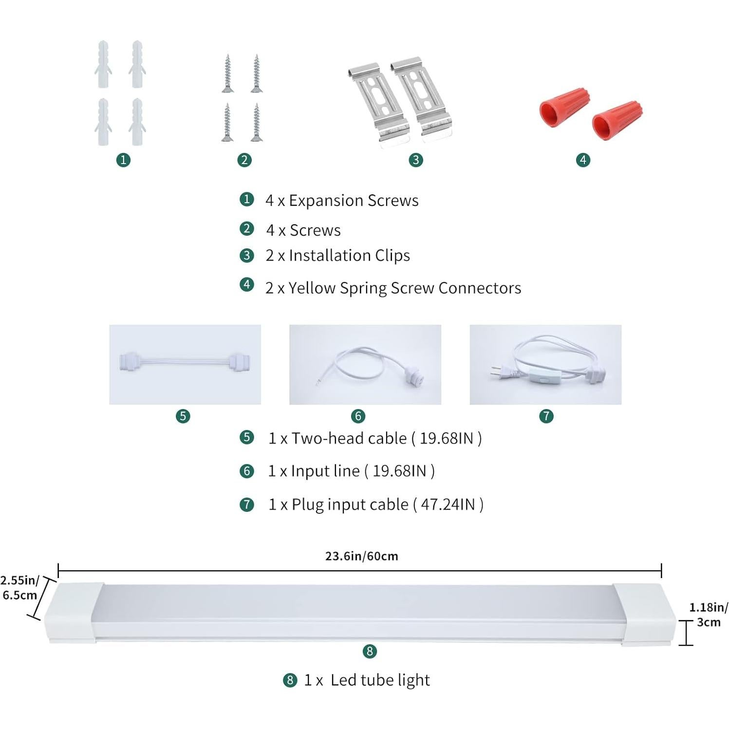 Lámpara de tubo LED KUKUMAO 18W 5000K 2 pies Enchufable