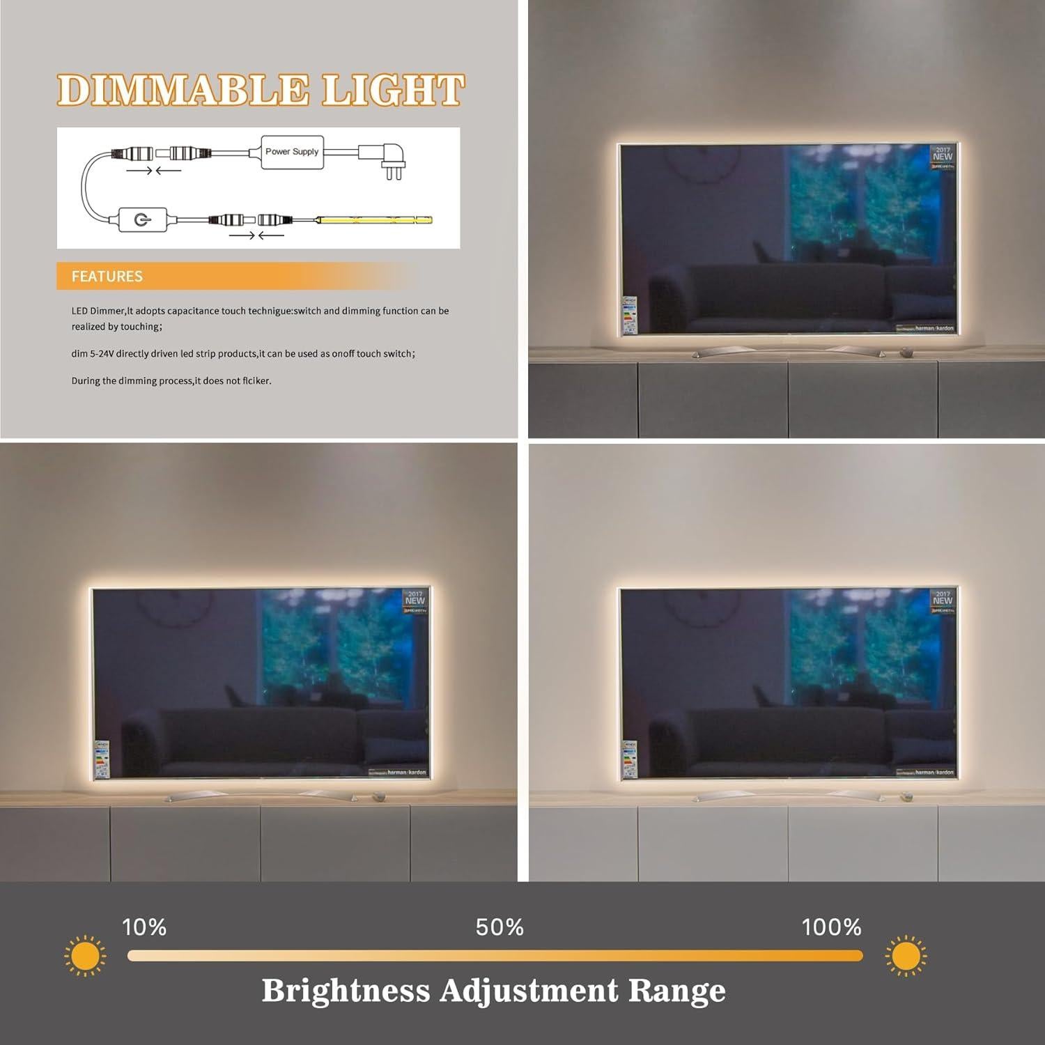 COB LED Strip, 16.4ft Warm White COB LED Strip Light, Dimmable LED Light Strip 2700K, CRI92+, 8mm Width, 24V Flexible LED Tape Light for TV, Bedroom, Kitchen Cabinet, Closet, Home Decoration.