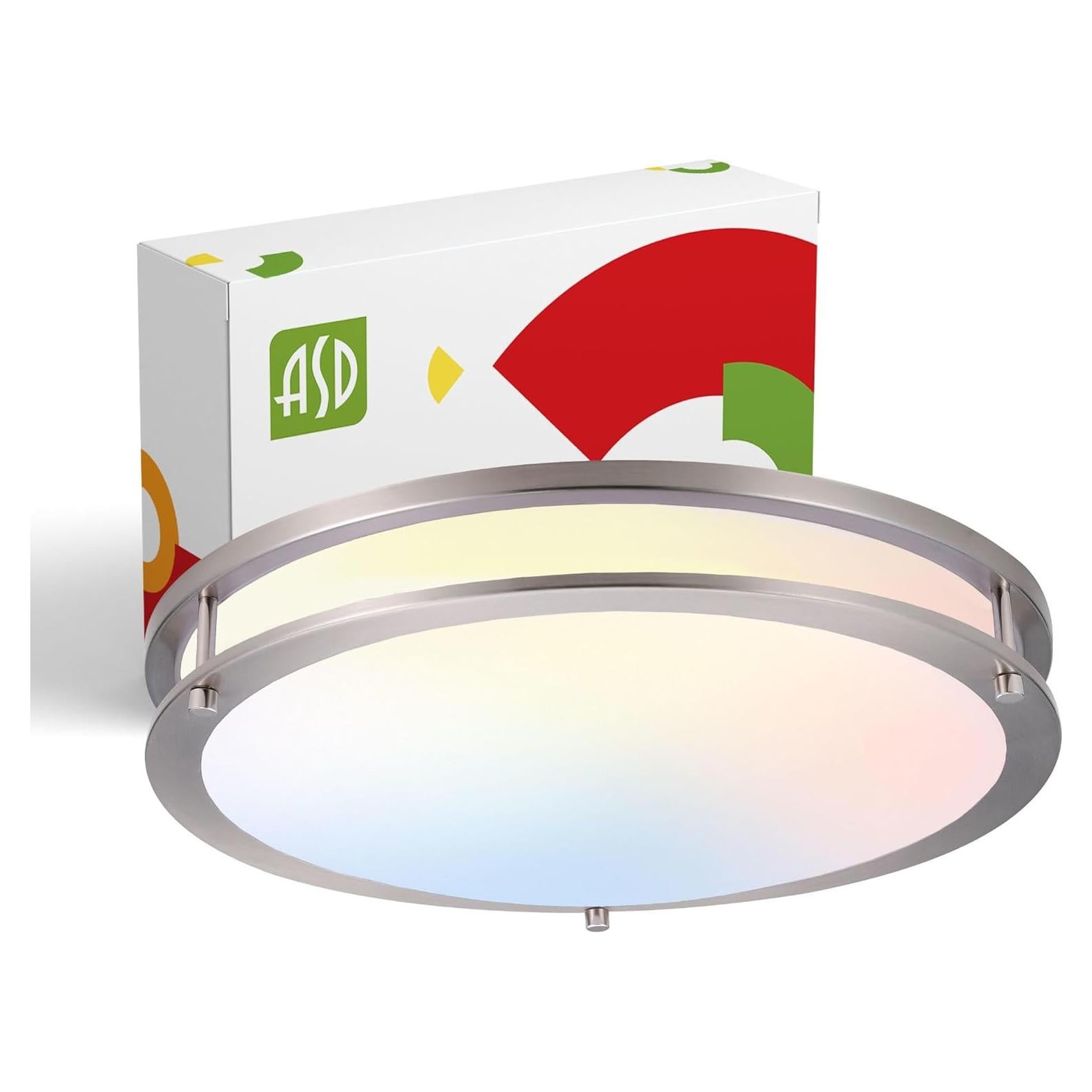 ASD LED 16 Inch Round Flush Mount Light Fixture | 24W 1900LM 3000K-5000K 120V | 3CCT, Dimmable, Energy Star, ETL Listed | Close to Ceiling Double Ring Lamp, Low Profile Lighting | Nickel