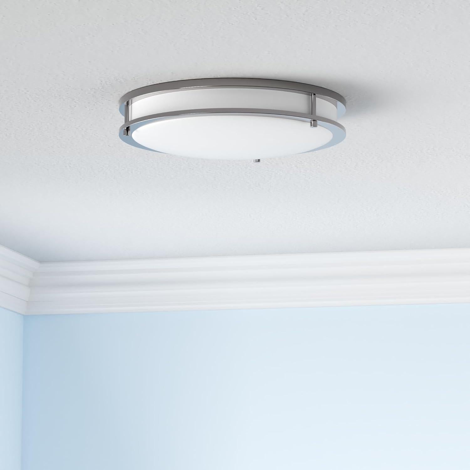 ASD LED 16 Inch Round Flush Mount Light Fixture | 24W 1900LM 3000K-5000K 120V | 3CCT, Dimmable, Energy Star, ETL Listed | Close to Ceiling Double Ring Lamp, Low Profile Lighting | Nickel