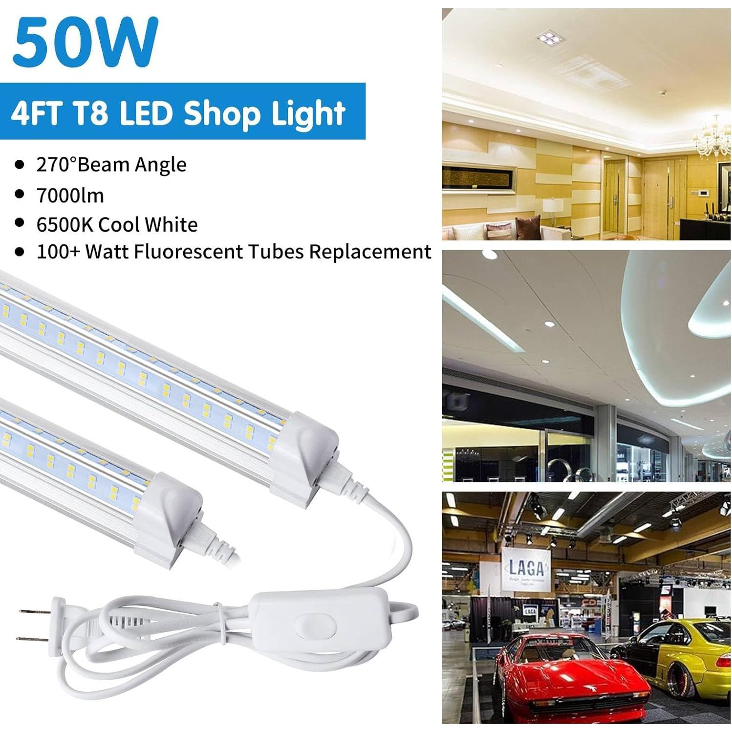 Luces de Taller LED AQIQUUT 4FT 50W 6500K Paquete de 4