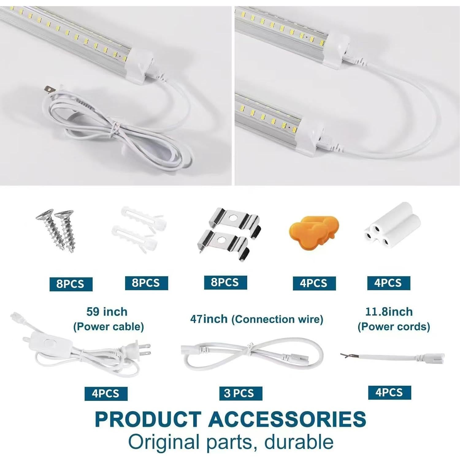 Luces de Taller LED AQIQUUT 4FT 50W 6500K Paquete de 4