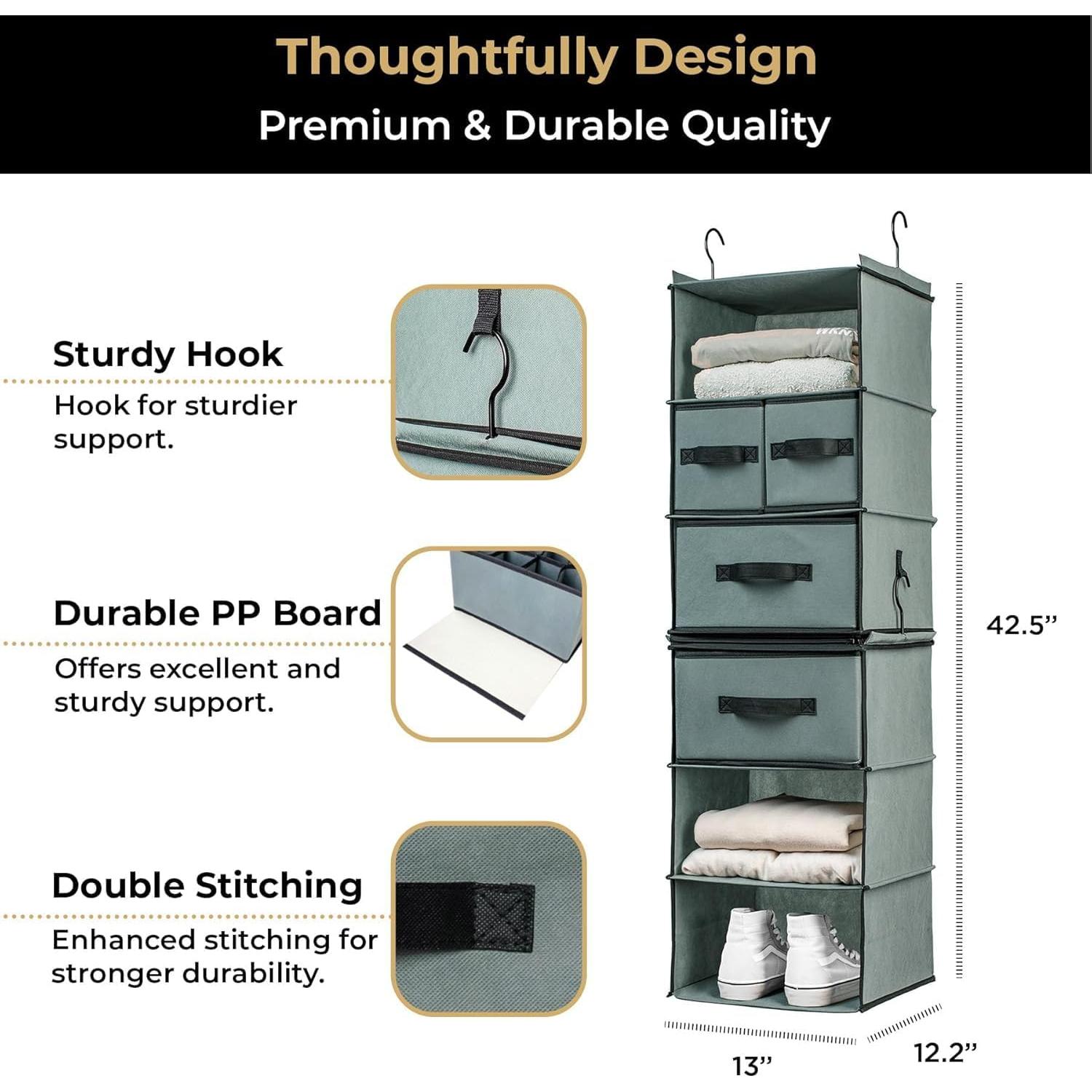 Organizador Colgante de Closet SMIRLY 6 Estantes Gris