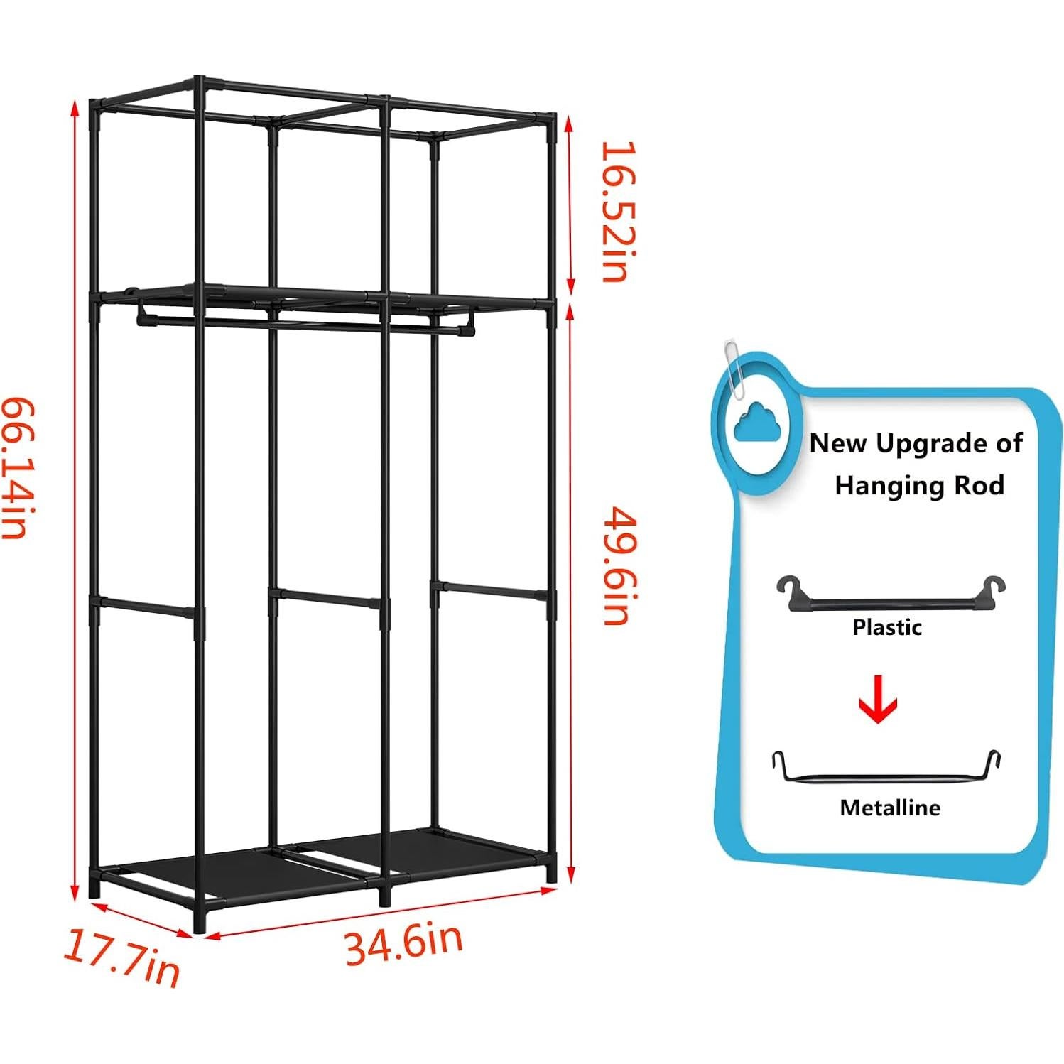 SORCEDAS Portable Wardrobe Closet Storage Organizer Metal Hanging Rack Non-Woven Fabric 34 Inch Black