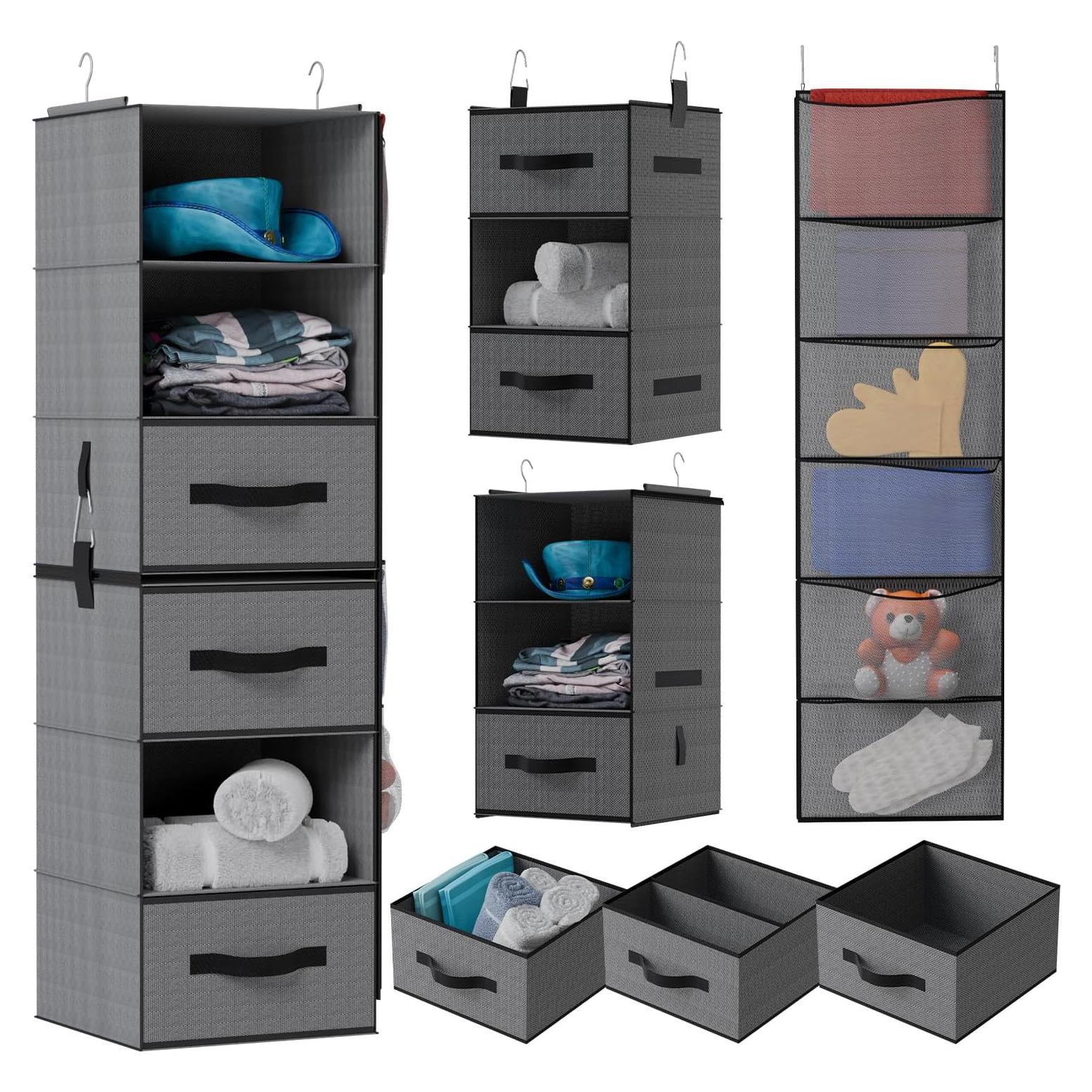 Organizador de Closet Colgante Abritex 6 Estantes y 3 Cajones Gris