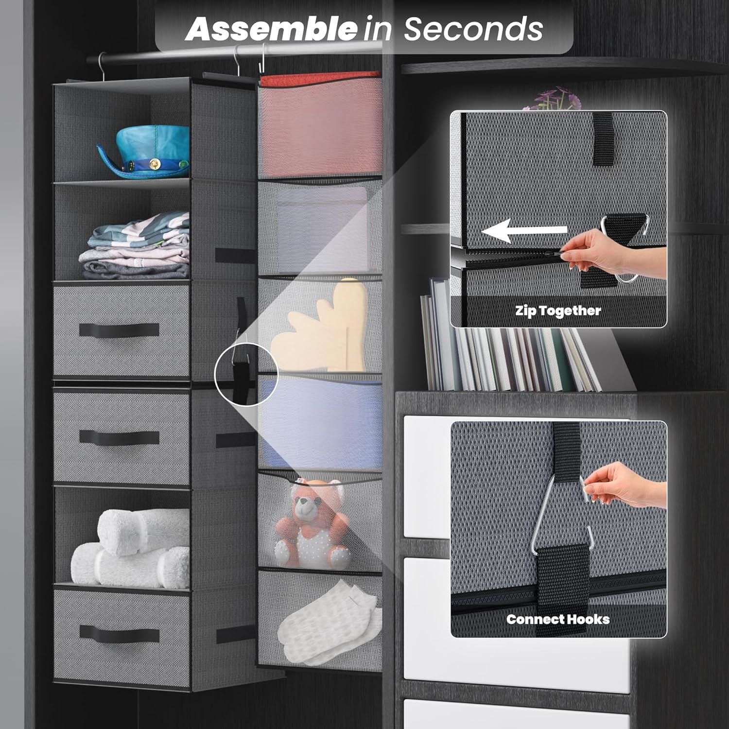 Organizador de Closet Colgante Abritex 6 Estantes y 3 Cajones Gris