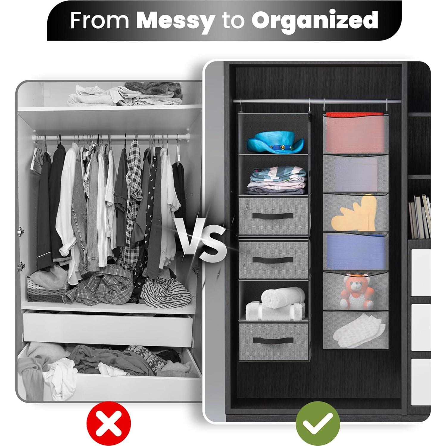 Organizador de Closet Colgante Abritex 6 Estantes y 3 Cajones Gris