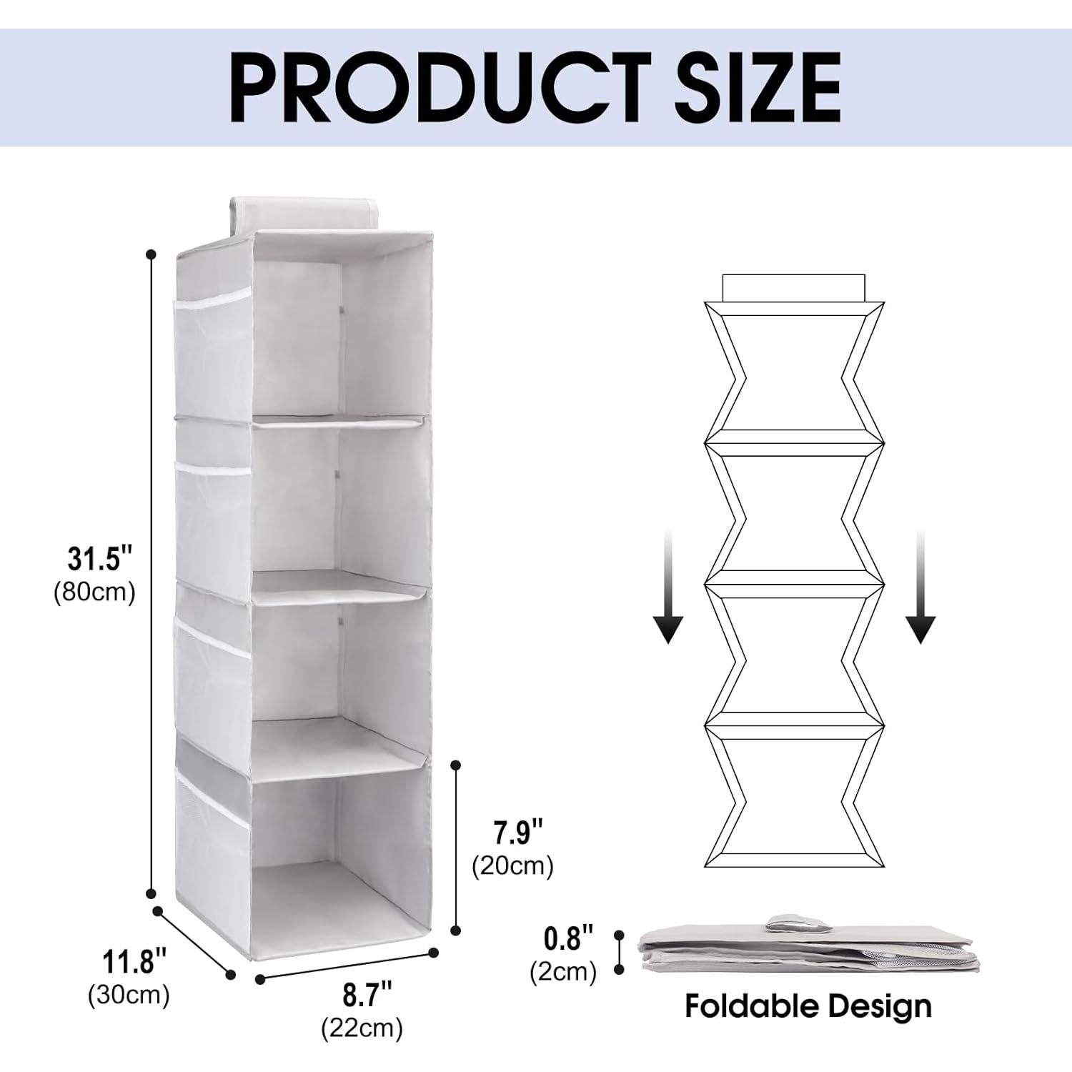 Organizador Colgante de Closet PetsHome 4 Estantes Gris