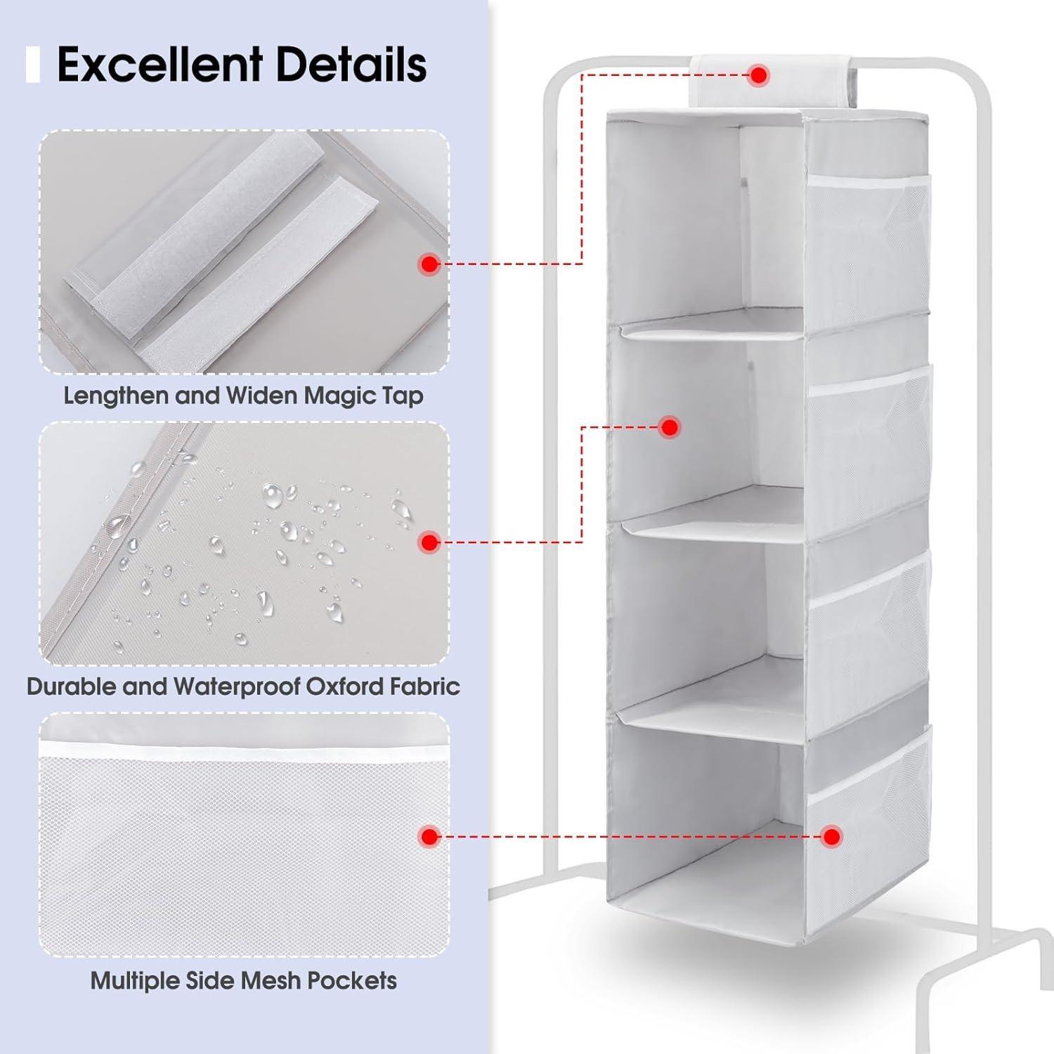 Organizador Colgante de Closet PetsHome 4 Estantes Gris