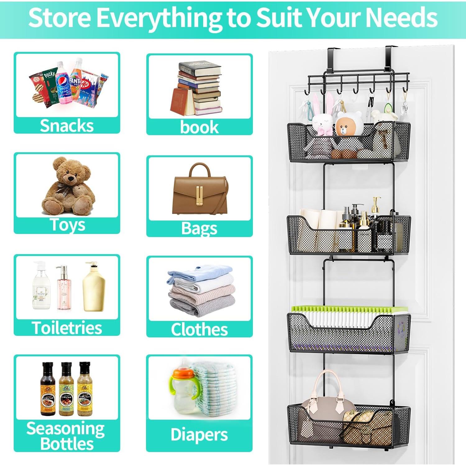 Organizador Colgante HapiRm sobre la Puerta - 4 Cestas Metálicas