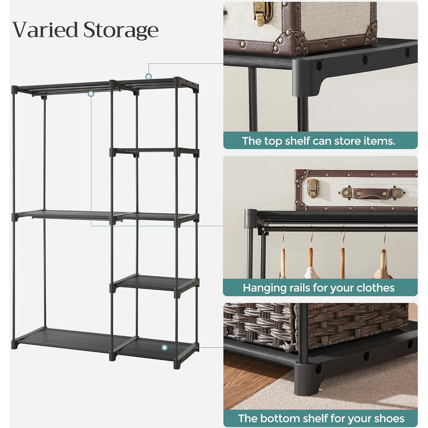 Armario Portátil SONGMICS 112x43x165 cm Negro con Estantes