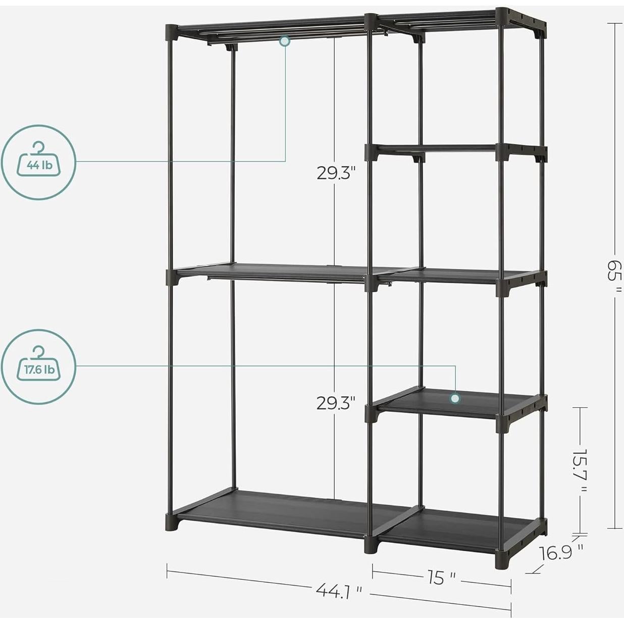 Armario Portátil SONGMICS 112x43x165 cm Negro con Estantes