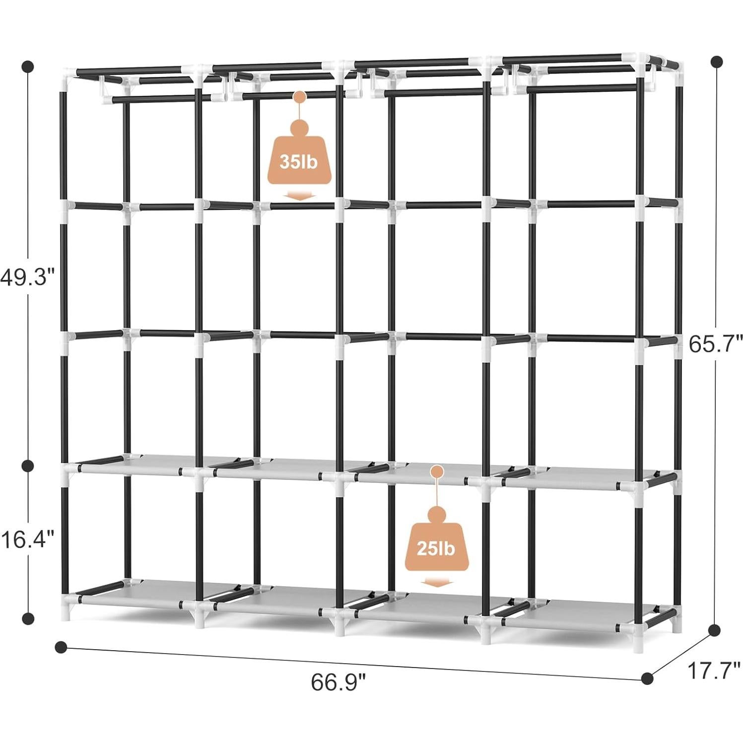 Armario Portátil VTRIN Negro 169.6x44.9x166.8 cm Gran Capacidad
