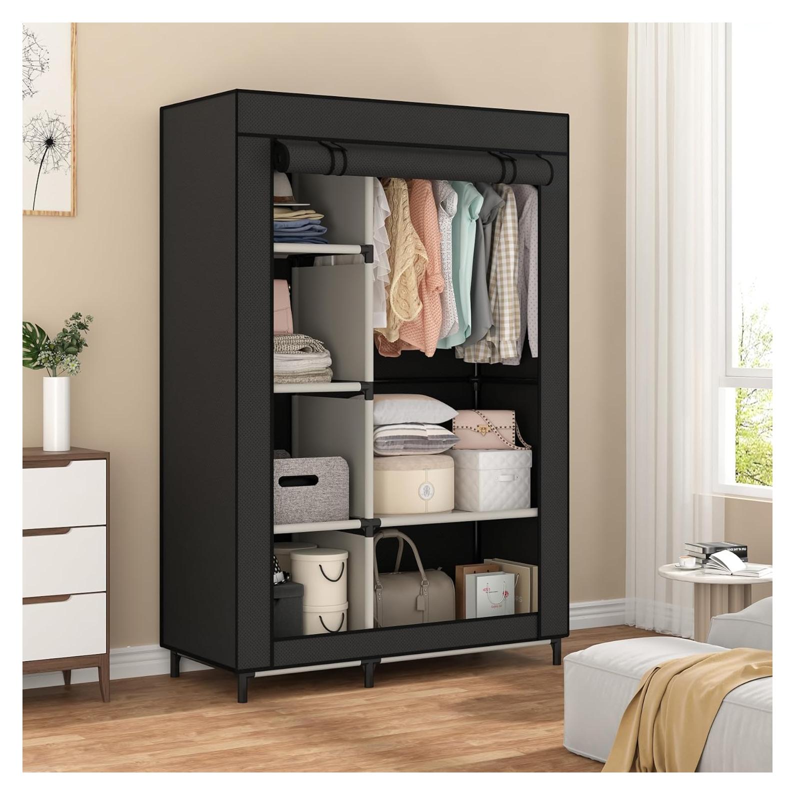 Organizador de Closet Portátil Calmootey 6 Estantes y Barra Colgante